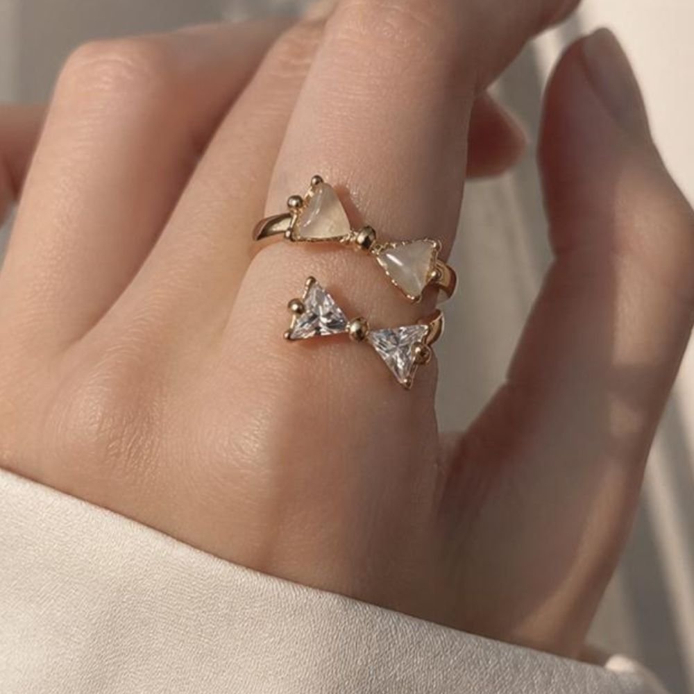 Opaline & Crystal Nature Motif Open Wrap Rings