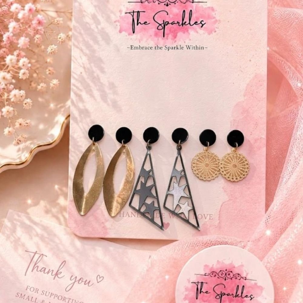 Minimalist Geometric Drop Earrings Set - 3 Pair Multipack