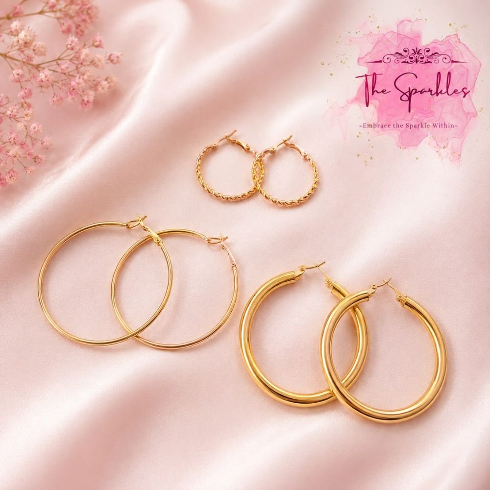 Classic Essential Gold Hoop Earrings Set - 3 Pair Multipack