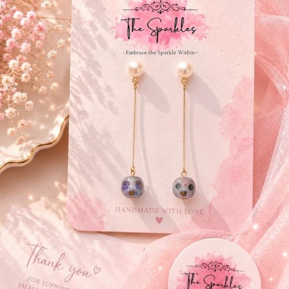 Pearl Stud & Shimmering Glass Bead Chain Dangle Earrings
