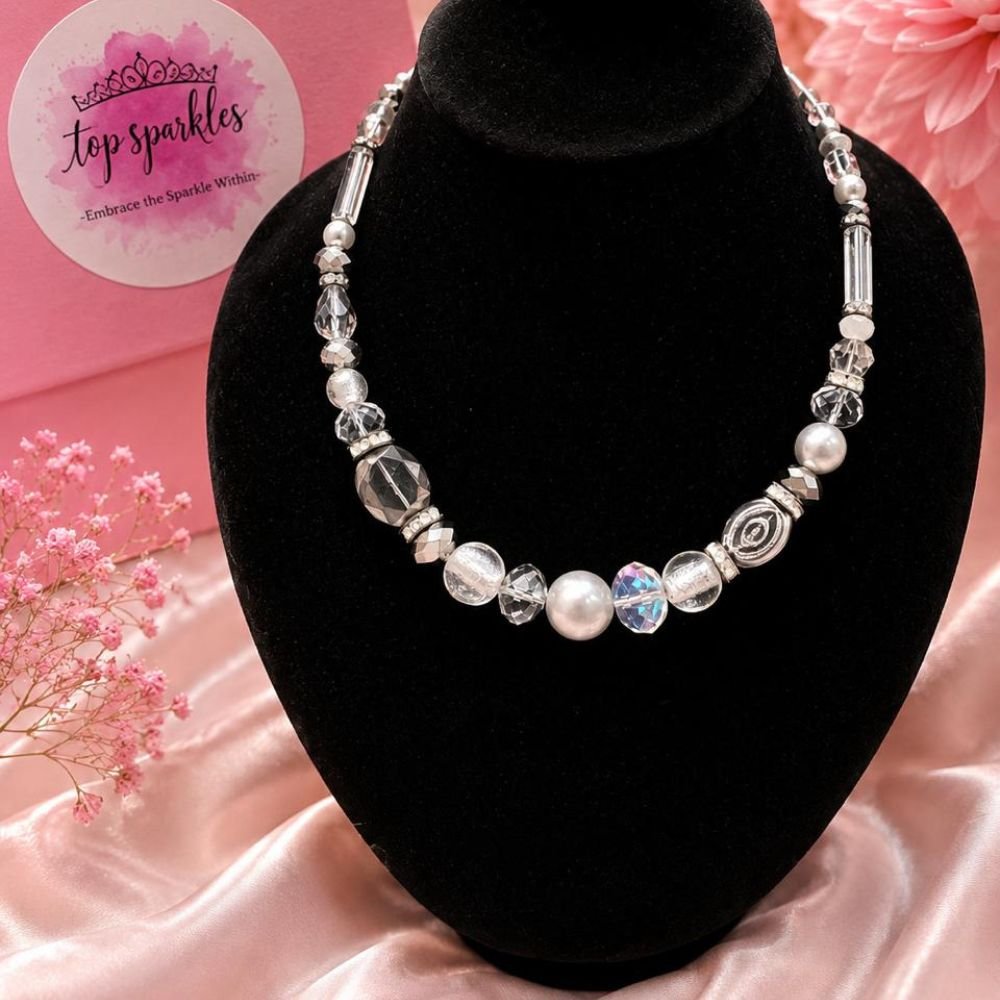 Lustrous Crystal & Pearl Mixed Bead Choker Necklace