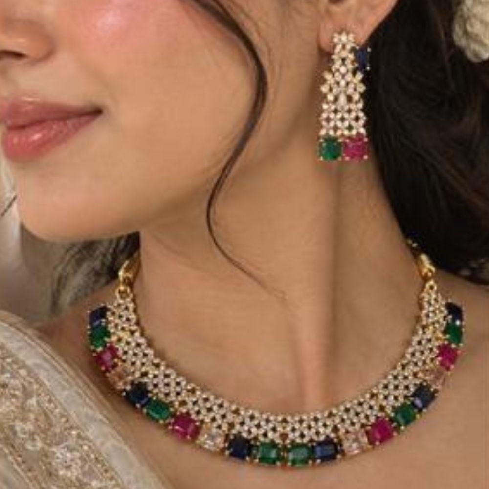Multicolor Zircon & Gemstone Choker Necklace Set