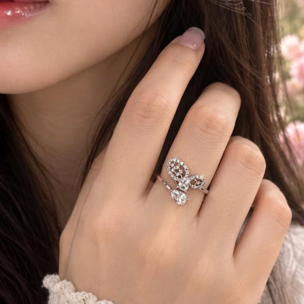 Enchanted Butterfly Teardrop Open Ring