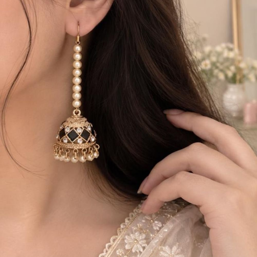 Meenakari Pearl Royale Jhumkay - Image 11