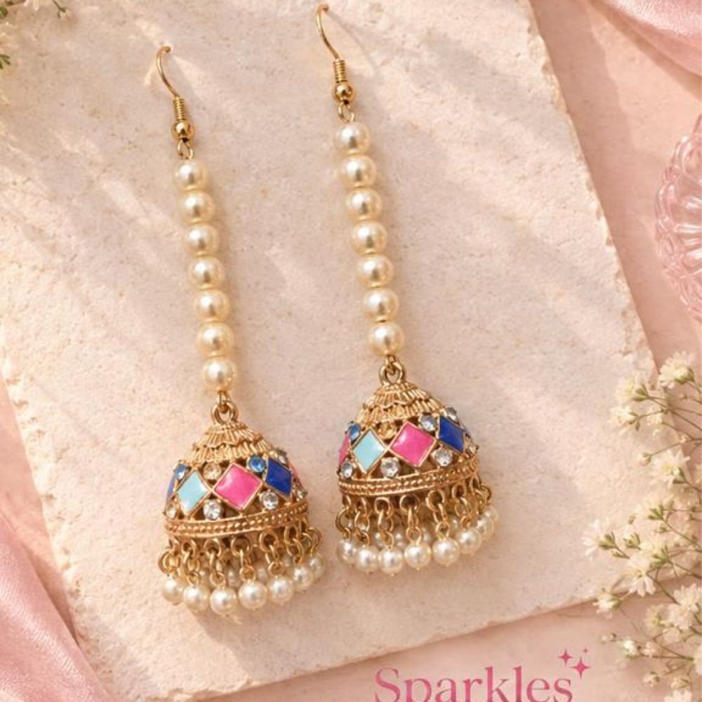 Meenakari Pearl Royale Jhumkay - Image 7