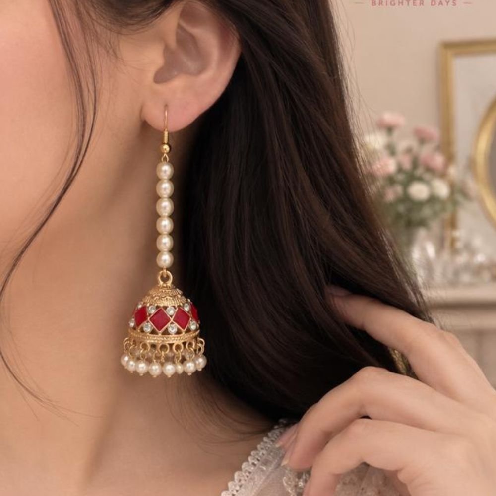 Meenakari Pearl Royale Jhumkay - Image 9