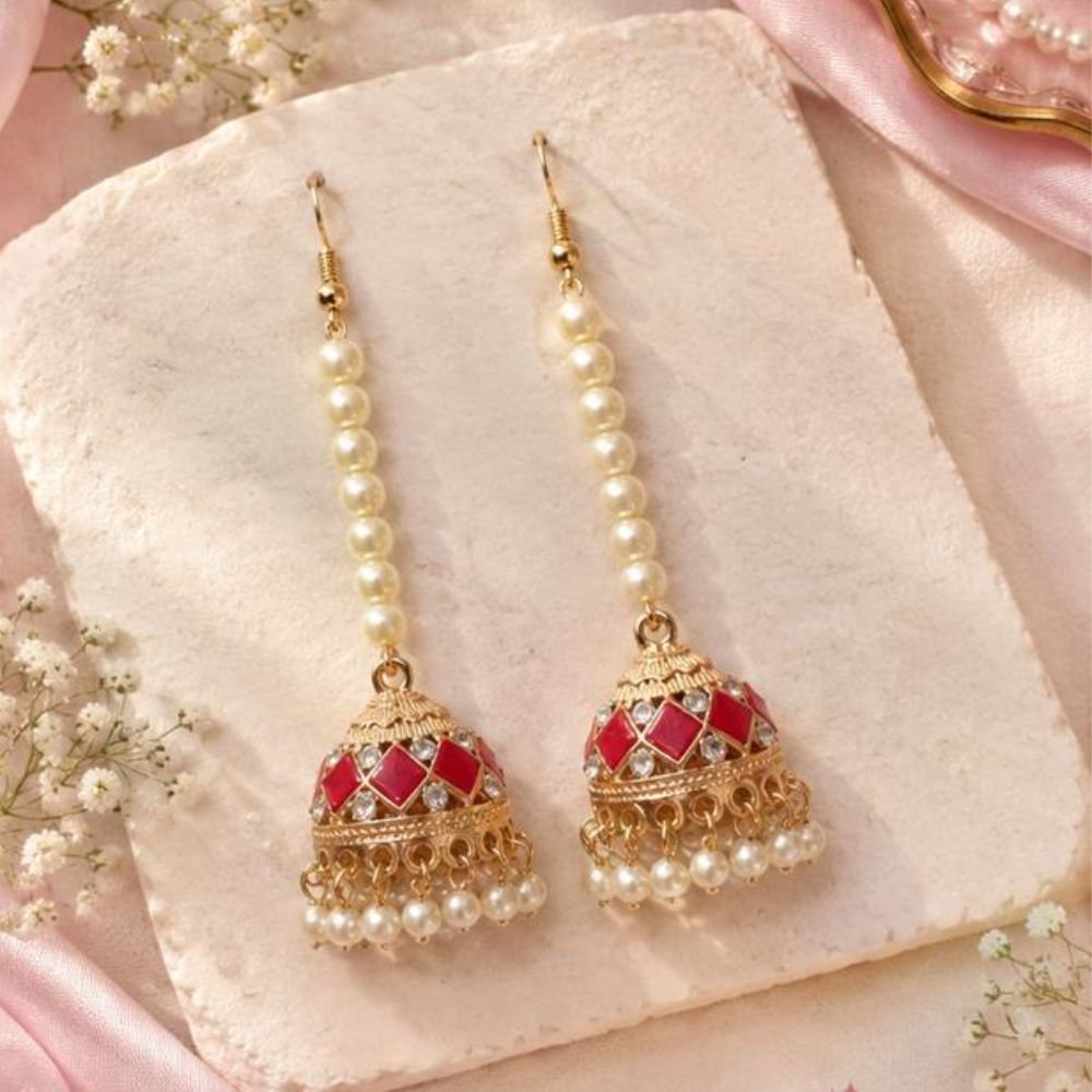 Meenakari Pearl Royale Jhumkay - Image 8