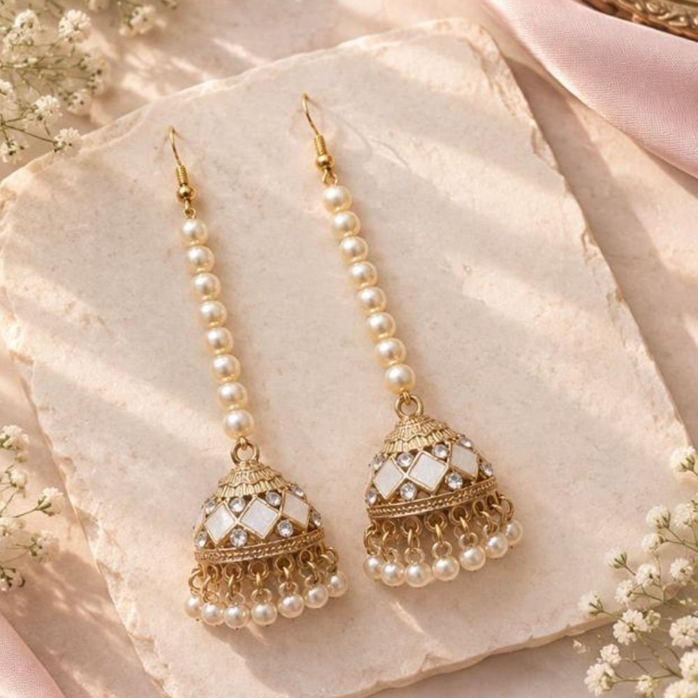 Meenakari Pearl Royale Jhumkay - Image 5