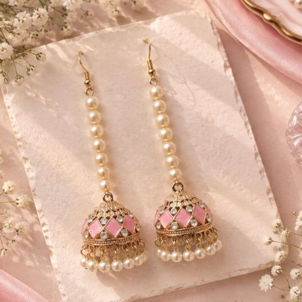 Meenakari Pearl Royale Jhumkay - Image 4
