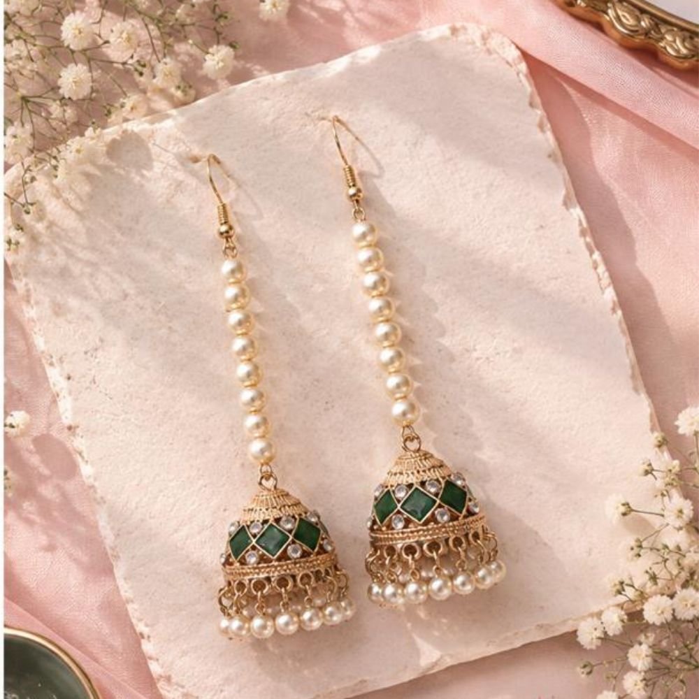Meenakari Pearl Royale Jhumkay - Image 3