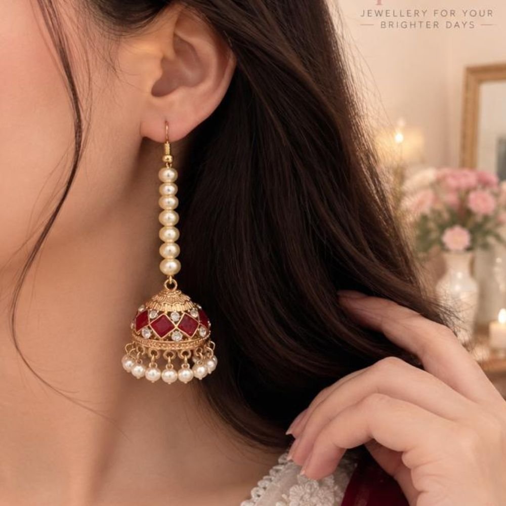 Meenakari Pearl Royale Jhumkay - Image 12