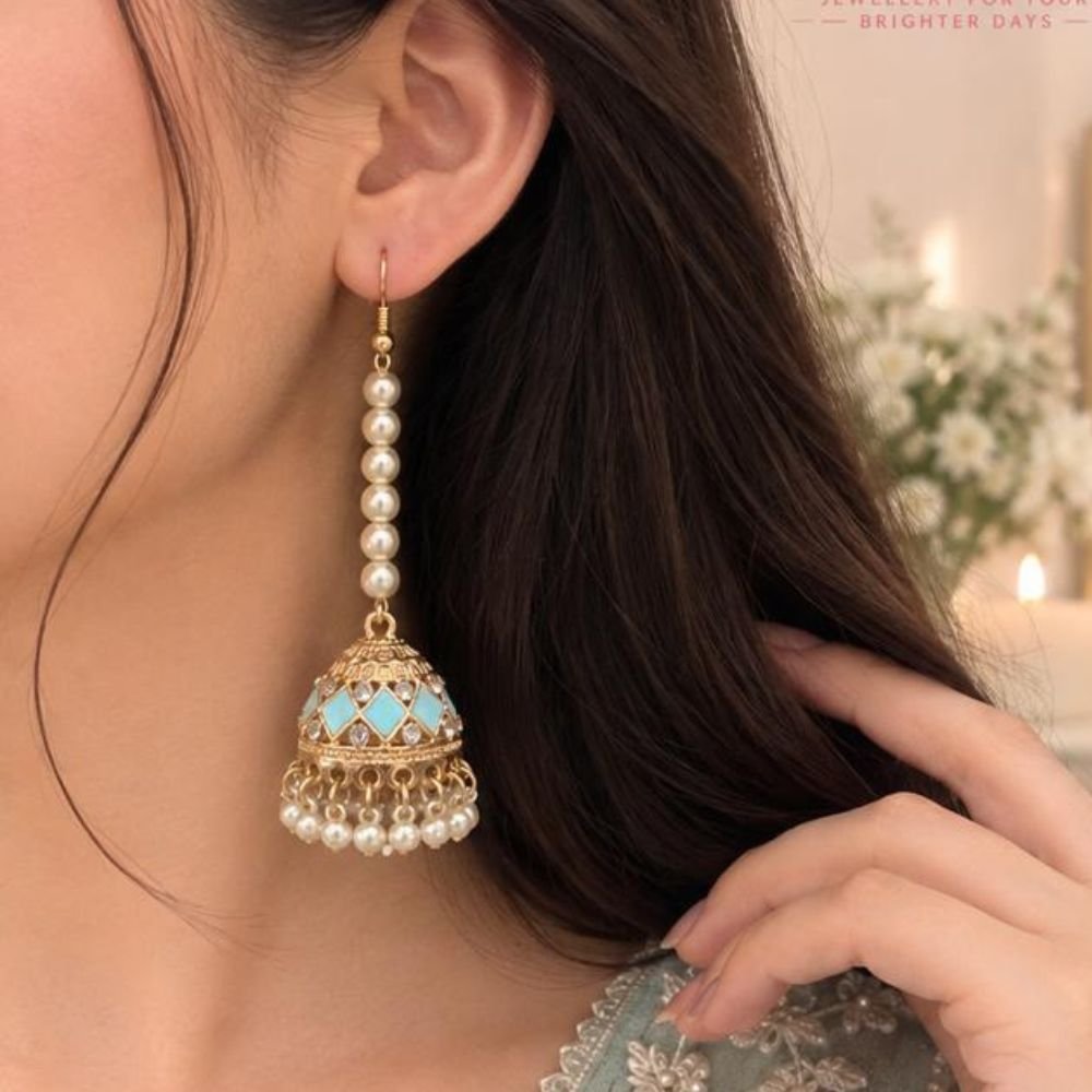 Meenakari Pearl Royale Jhumkay - Image 14