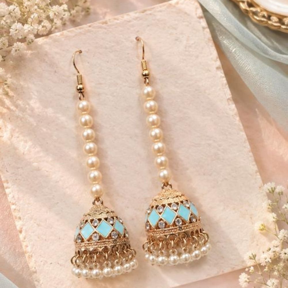 Meenakari Pearl Royale Jhumkay - Image 6